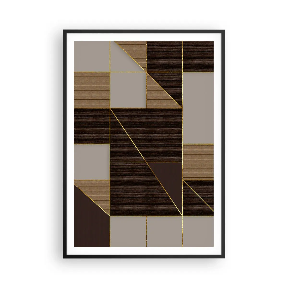 Poster in cornice nera - Mosaico di marrone e oro - 70x100 cm