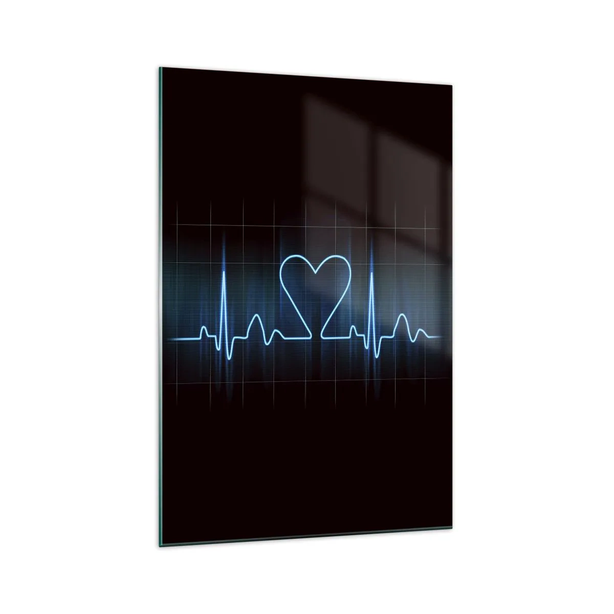 Quadro su vetro - Un'ancora di salvezza con un cuore su uno sfondo di monitoraggio medico nei toni del blu. - 70x100cm - Al ritmo del cuore - Decorazione murale moderna per soggiorno e camera da letto ARTTOR