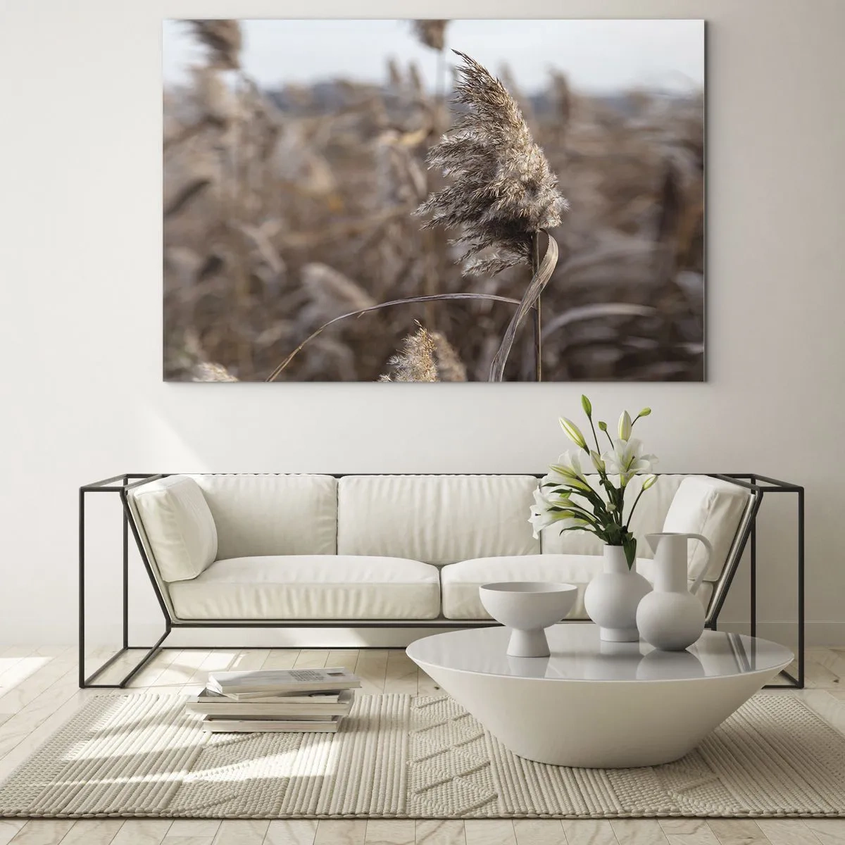 Quadro su vetro - Primo piano dell'erba secca che ondeggia nel vento - 70x50cm - è tempo di volare col vento - Decorazione murale moderna per soggiorno e camera da letto ARTTOR