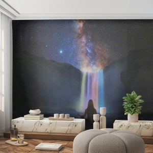 Fotomurali Premium Canvas - Meditazione davanti a una cascata tra le stelle - 100x70cm - Armonia assoluta - Decorazione murale moderna per soggiorno e camera da letto ARTTOR