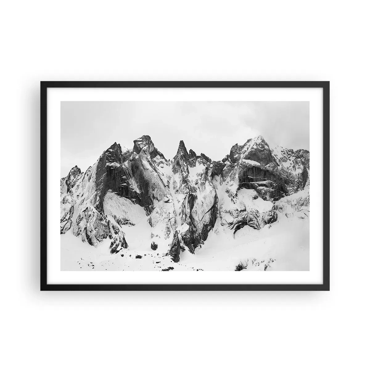 Poster in cornice nera - Cime innevate bianche e nere - 70x50cm - Cresta minacciosa di granito - Decorazione murale moderna per soggiorno e camera da letto ARTTOR