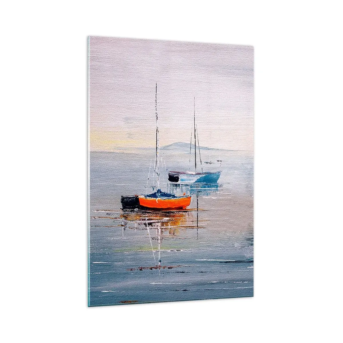 Quadro su vetro - Barche colorate in acque calme - 70x100cm - Meritato riposo - Decorazione murale moderna per soggiorno e camera da letto ARTTOR