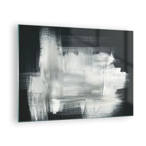 Quadro su vetro - Astrazione minimalista in bianco e nero - 70x50cm - Tessuto in verticale e in orizzontale - Decorazione murale moderna per soggiorno e camera da letto ARTTOR