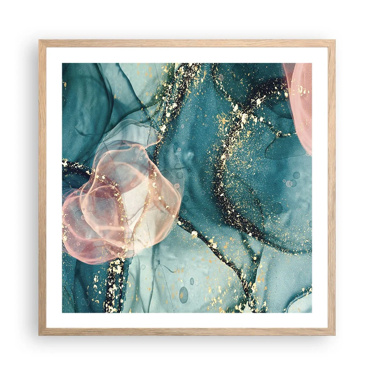 Poster in cornice rovere chiaro - Blu di seta, rosa di tulle - 60x60 cm