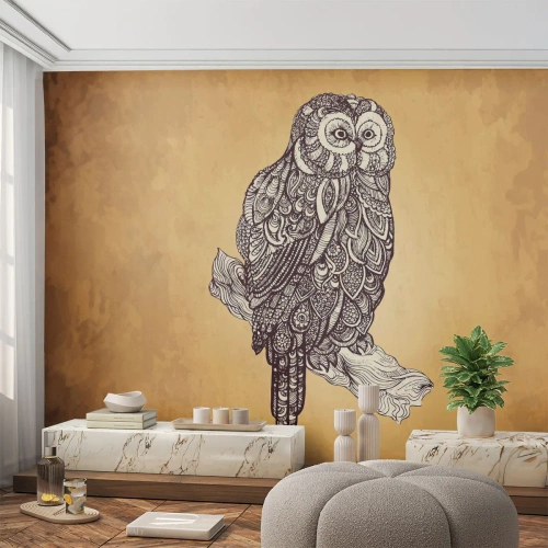 Fotomurali Autoadesivo Deluxe Sticker - Delicati ghirigori di saggezza - Gufo, Uccello, Animale - 450x315 cm