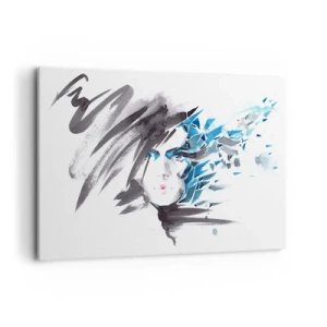Quadro su tela - Stampe su Tela - Pittura artistica del viso ad acquerello con accenti blu - 120x80cm - Ritratto di sensualità in grigio e azzurro - Decorazione murale moderna per soggiorno e camera da letto ARTTOR