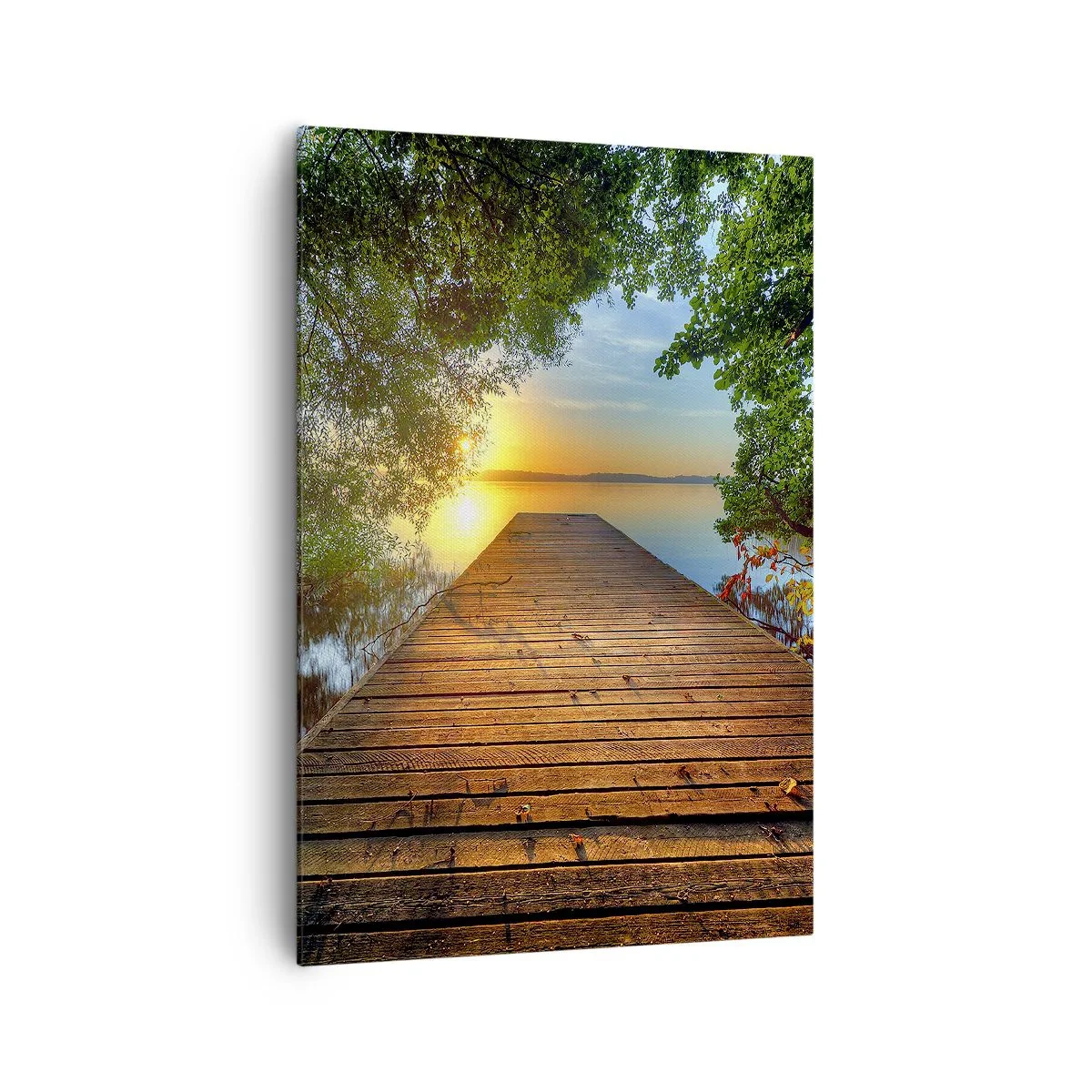 Quadro su tela - Stampe su Tela - Un molo di legno circondato dal verde durante il tramonto - 70x100cm - Non avere fretta, siediti - Decorazione murale moderna per soggiorno e camera da letto ARTTOR