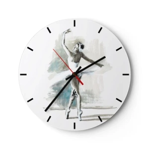 Orologio da parete - Orologio in Vetro - Una ballerina in abito bianco immortalata in una posa di danza - 30x30cm - Tramutata in un cigno - Decorazione murale moderna per soggiorno, cucina e camera da letto ARTTOR