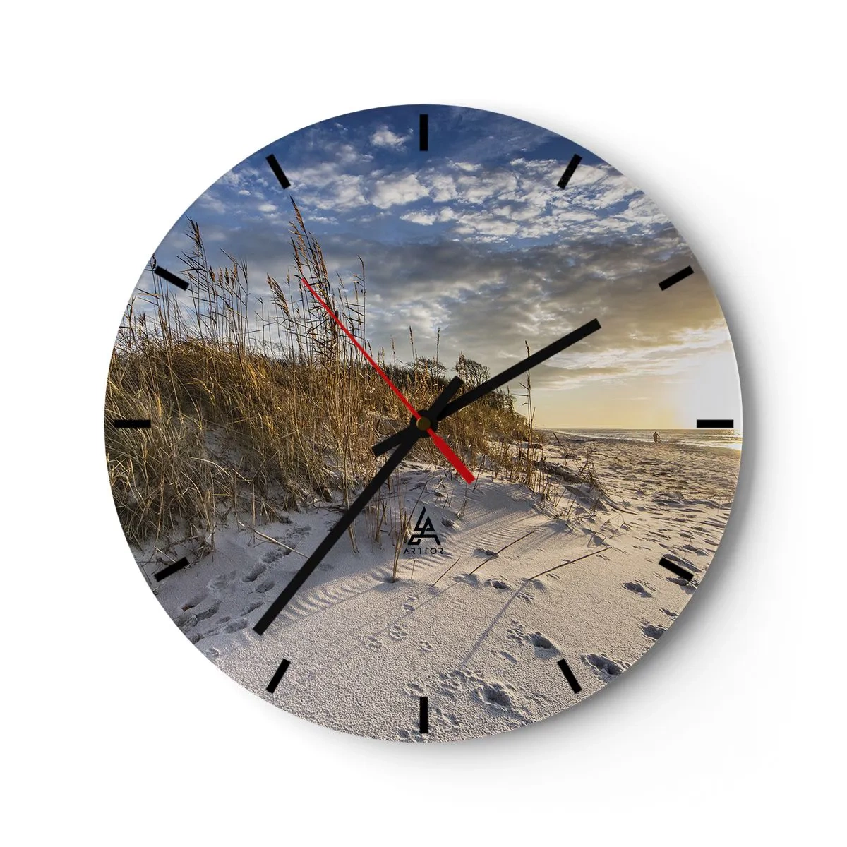 Orologio da parete - Orologio in Vetro - Spiaggia sabbiosa con erba al tramonto - 30x30cm - Invito a passeggiare - Decorazione murale moderna per soggiorno, cucina e camera da letto ARTTOR