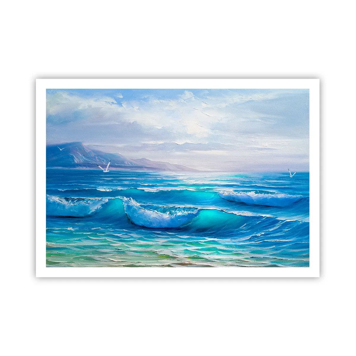 Poster - Un pittoresco paesaggio marino con onde e cielo azzurro - 100x70cm - Porta sollievo - Decorazione murale moderna per soggiorno e camera da letto ARTTOR