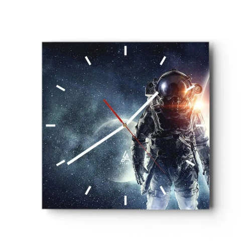 Orologio da parete - Orologio in Vetro - Astronauta sullo sfondo dello spazio e del pianeta Terra - 30x30cm - Avventura nello spazio - Decorazione murale moderna per soggiorno e camera da letto ARTTOR