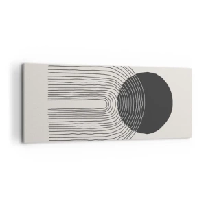 Quadro su tela - Stampe su Tela - Motivo astratto con linee e un cerchio nero su uno sfondo chiaro - 120x50cm - Tremore e fiducia - Decorazione murale moderna per soggiorno e camera da letto ARTTOR