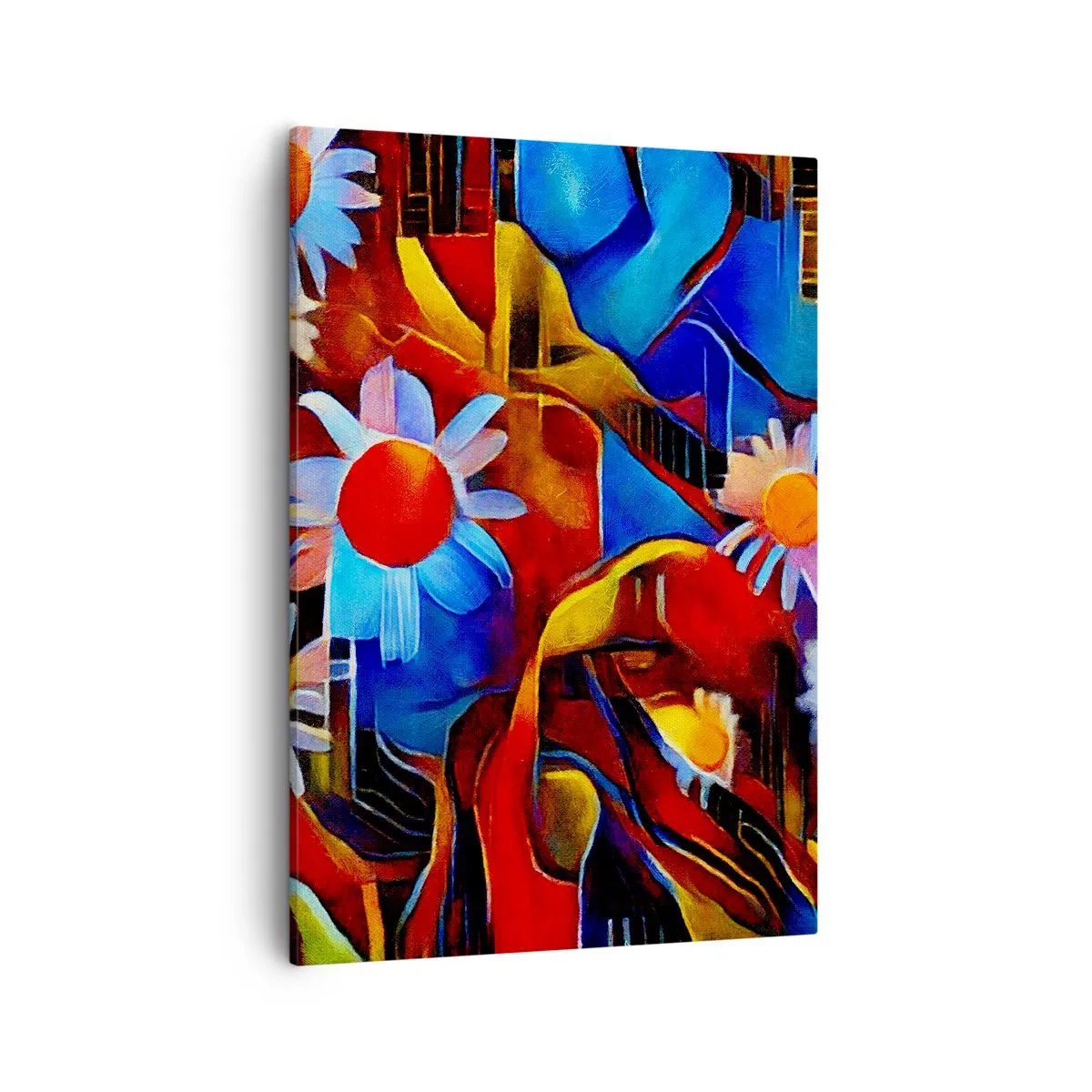 Quadro su tela - Stampe su Tela - Fiori astratti su uno sfondo di motivi geometrici - 50x70cm - I colori della vita - Decorazione murale moderna per soggiorno e camera da letto ARTTOR