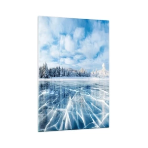 Quadro su vetro - Un lago ghiacciato circondato da una foresta innevata - 70x100cm - Vista lucente e cristallina - Decorazione murale moderna per soggiorno e camera da letto ARTTOR