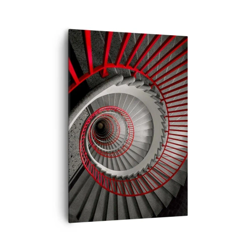 Quadro su tela - Stampe su Tela - Scala a chiocciola con corrimano rossi in prospettiva dinamica - 70x100cm - I giochi dell'architettura - Decorazione murale moderna per soggiorno e camera da letto ARTTOR