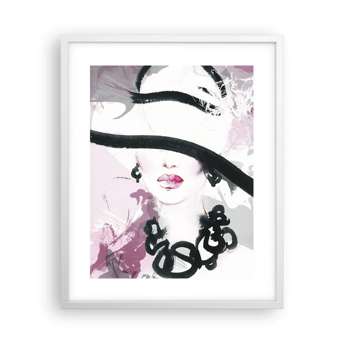 Poster in cornice bianca - Ritratto di donna in nero e rosa - 40x50 cm