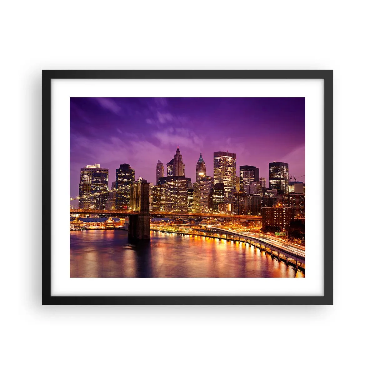 Poster in cornice nera - Manhattan in viola e oro - 50x40 cm