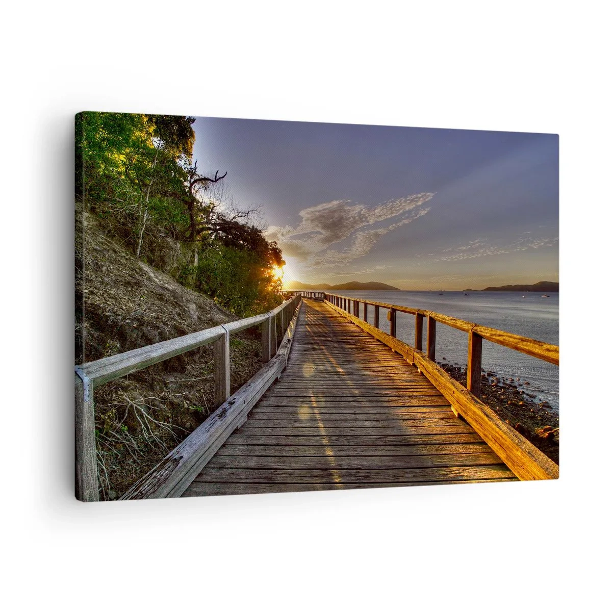 Quadro su tela - Stampe su Tela - Un molo di legno conduce verso il tramonto sull'acqua - 70x50cm - Incamminarsi sempre verso il sole - Decorazione murale moderna per soggiorno e camera da letto ARTTOR