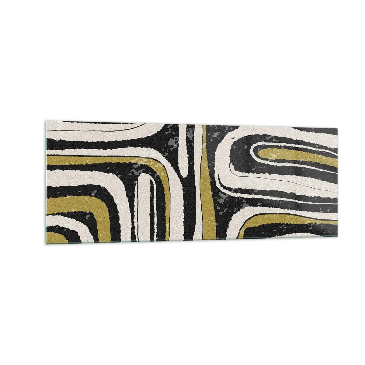 Quadro su vetro - Motivo astratto in nero, bianco e oro - 140x50cm - Composizione: strade e vicoli - Decorazione murale moderna per soggiorno e camera da letto ARTTOR