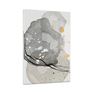 Quadro su vetro - Forme organiche e macchie in colori tenui con dettagli - 50x70cm - Composizione organica - Decorazione murale moderna per soggiorno e camera da letto ARTTOR