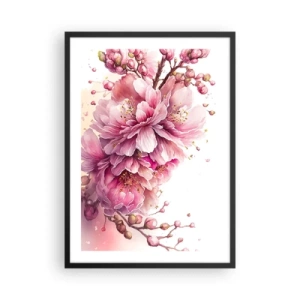 Poster in cornice nera - Delicati fiori di ciliegio rosa in piena fioritura su uno sfondo chiaro - 50x70cm - Fiore di ciliegio - Decorazione murale moderna per soggiorno e camera da letto ARTTOR