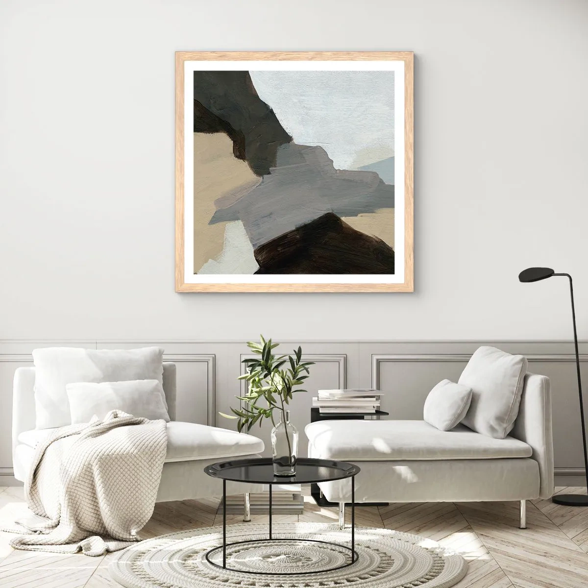 Poster in cornice rovere chiaro - Astrazione: il crocevia del grigio - 40x40 cm