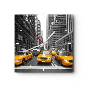 Orologio da parete - Orologio in Vetro - Taxi gialli per le strade di New York - 30x30cm - Siamo noi che coloriamo la città - Decorazione murale moderna per soggiorno e camera da letto ARTTOR
