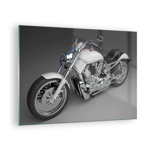 Quadro su vetro - Una motocicletta elegante su sfondo grigio con un tocco moderno - 70x50cm - Viene voglia di inginocchiarsi - Decorazione murale moderna per soggiorno e camera da letto ARTTOR