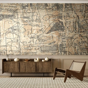 Fotomurali Premium Canvas - Motivi astratti e linee su uno sfondo beige - 100x70cm - In attesa di essere decifrato - Decorazione murale moderna per soggiorno e camera da letto ARTTOR