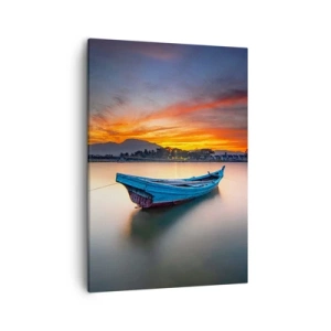Quadro su tela - Stampe su Tela - Una barca sull'acqua durante un pittoresco tramonto - 50x70cm - Viene una notte buona - Decorazione murale moderna per soggiorno e camera da letto ARTTOR