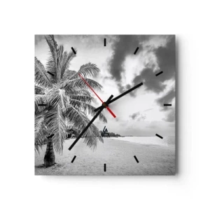 Orologio da parete - Orologio in Vetro - Palma bianca e nera su una spiaggia deserta con nuvole - 30x30cm - Quando hai nostalgia della solitudine... - Decorazione murale moderna per soggiorno e camera da letto ARTTOR