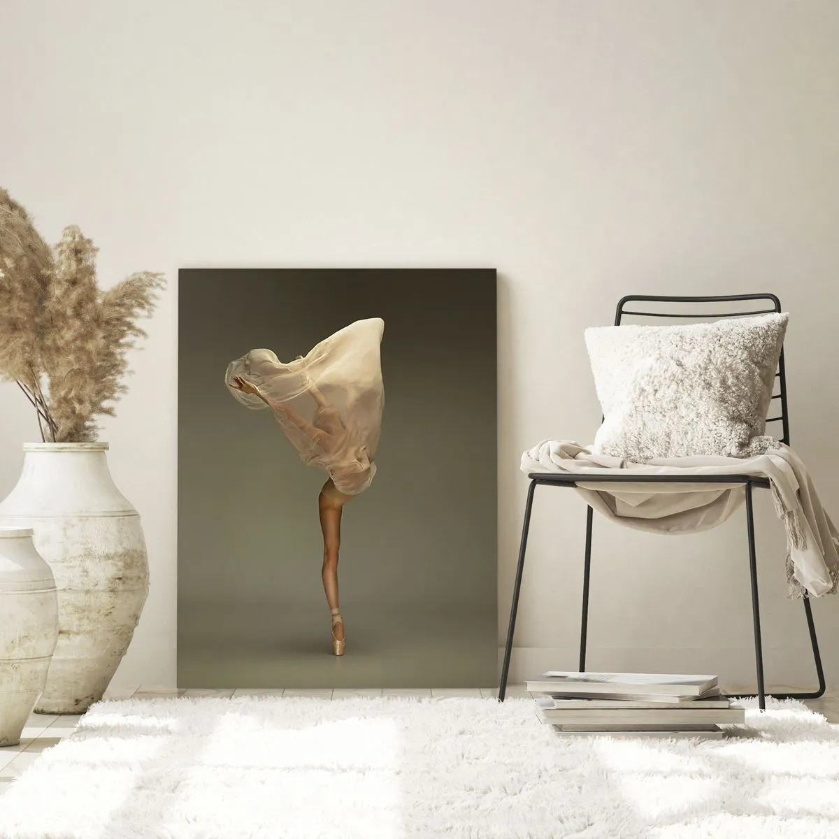 Quadro su vetro - Una ballerina che fluttua nell'aria con il tessuto - 80x120cm - Adesso vola via - Decorazione murale moderna per soggiorno e camera da letto ARTTOR