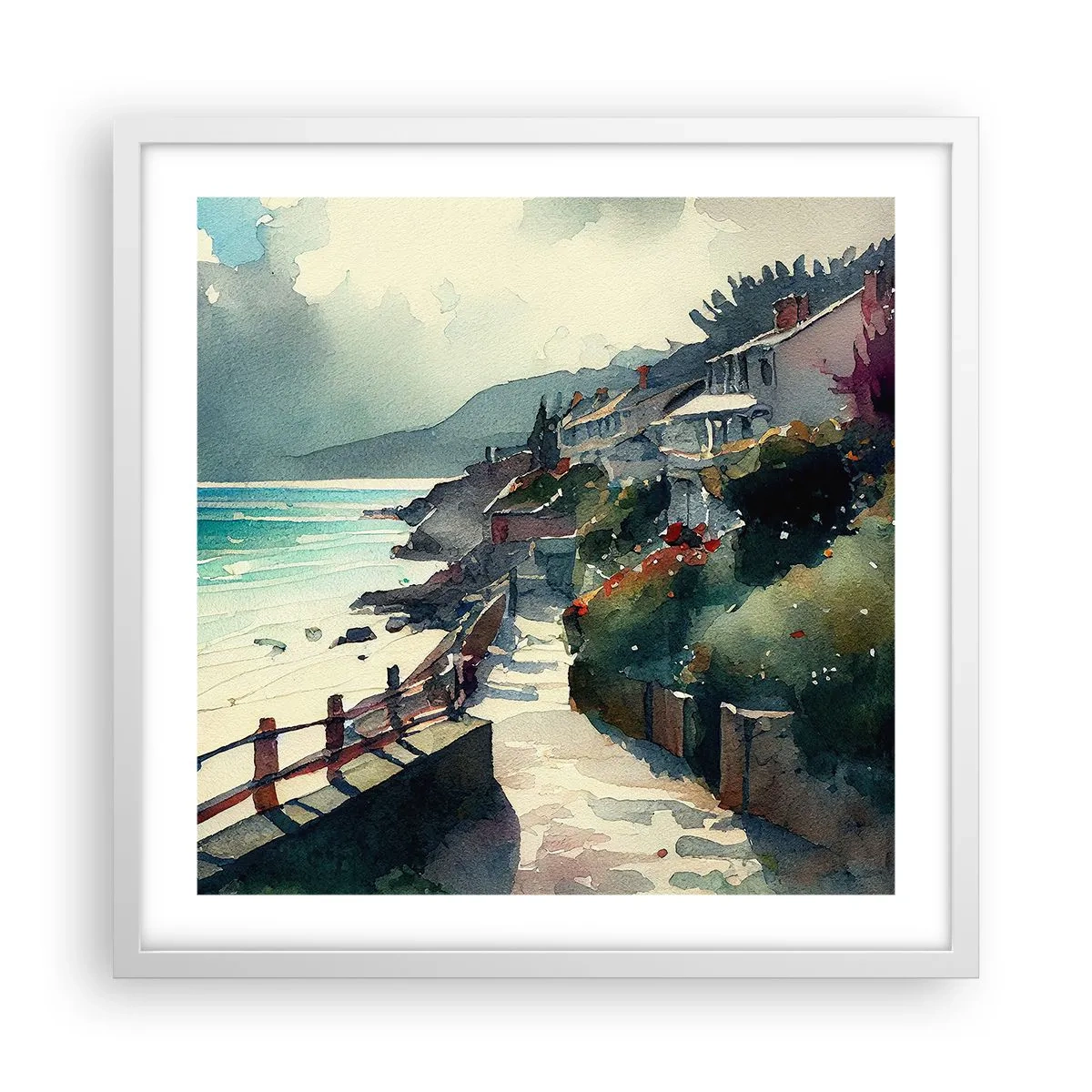 Poster in cornice bianca - Cittadina mediterranea - 50x50 cm