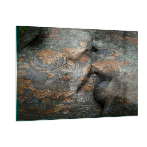 Quadro su vetro - Volti incastonati nella trama della corteccia degli alberi - 120x80cm - Insieme per sempre - Decorazione murale moderna per soggiorno e camera da letto ARTTOR