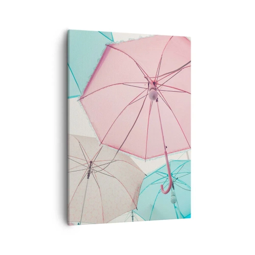 Quadro su tela - Stampe su Tela - Ombrelli pastello contro un cielo luminoso - 50x70cm - A volte sole, a volte pioggia - Decorazione murale moderna per soggiorno e camera da letto ARTTOR