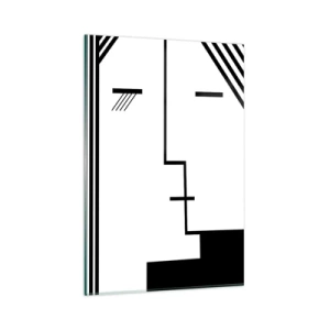 Quadro su vetro - Astrazione geometrica di un bacio in bianco e nero - 80x120cm - Semplicemente un bacio - Decorazione murale moderna per soggiorno e camera da letto ARTTOR