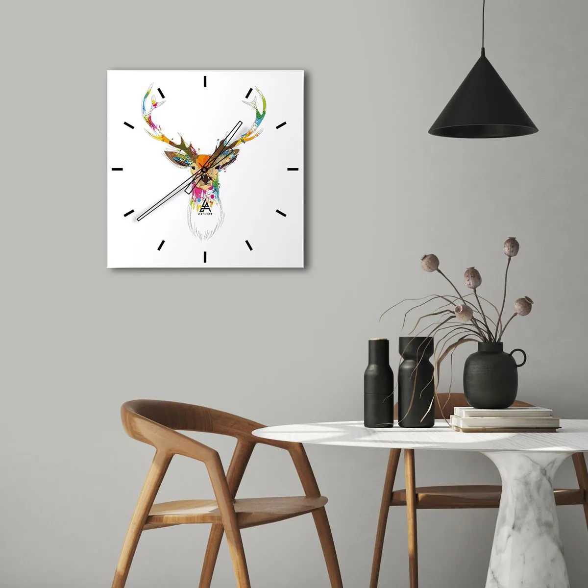 Orologio da parete - Orologio in Vetro - Mite cerbiatto immerso nel colore - 30x30 cm
