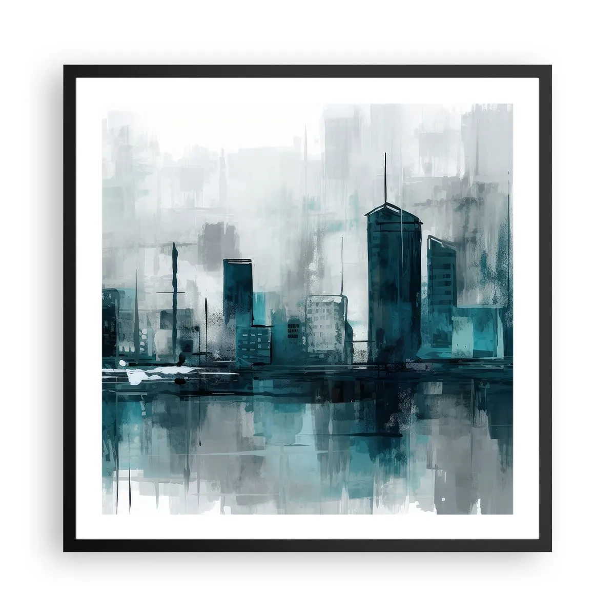 Poster in cornice nera - La città al colore della pioggia - 60x60 cm