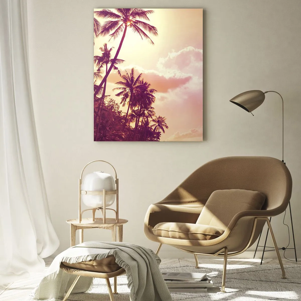 Quadro su vetro - Palme illuminate dal sole al tramonto in un cielo tropicale - 70x100cm - Devi scegliere - Decorazione murale moderna per soggiorno e camera da letto ARTTOR