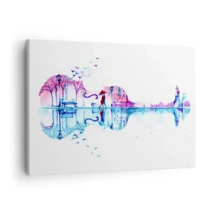 Quadro su tela - Stampe su Tela - Silhouette di città a forma di violino nei colori dell'acquerello - 70x50cm - Vi porto un cantico di pioggia - Decorazione murale moderna per soggiorno e camera da letto ARTTOR
