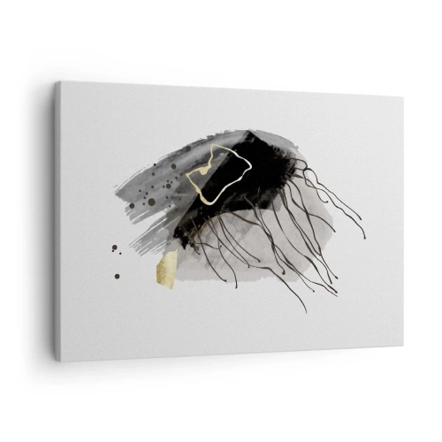 Quadro su tela - Stampe su Tela - Una composizione astratta con accenti di nero e oro. - 70x50cm - In nero e in oro - Decorazione murale moderna per soggiorno e camera da letto ARTTOR