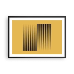 Poster in cornice nera - Linee nere verticali su sfondo giallo - 70x50cm - La quadratura degli opposti - Decorazione murale moderna per soggiorno e camera da letto ARTTOR