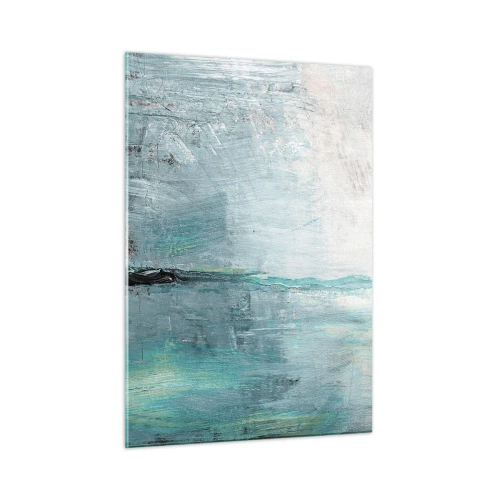 Quadro su vetro - Composizione astratta nei toni del blu e del grigio - 50x70cm - Orizzonte nel blu - Decorazione murale moderna per soggiorno e camera da letto ARTTOR