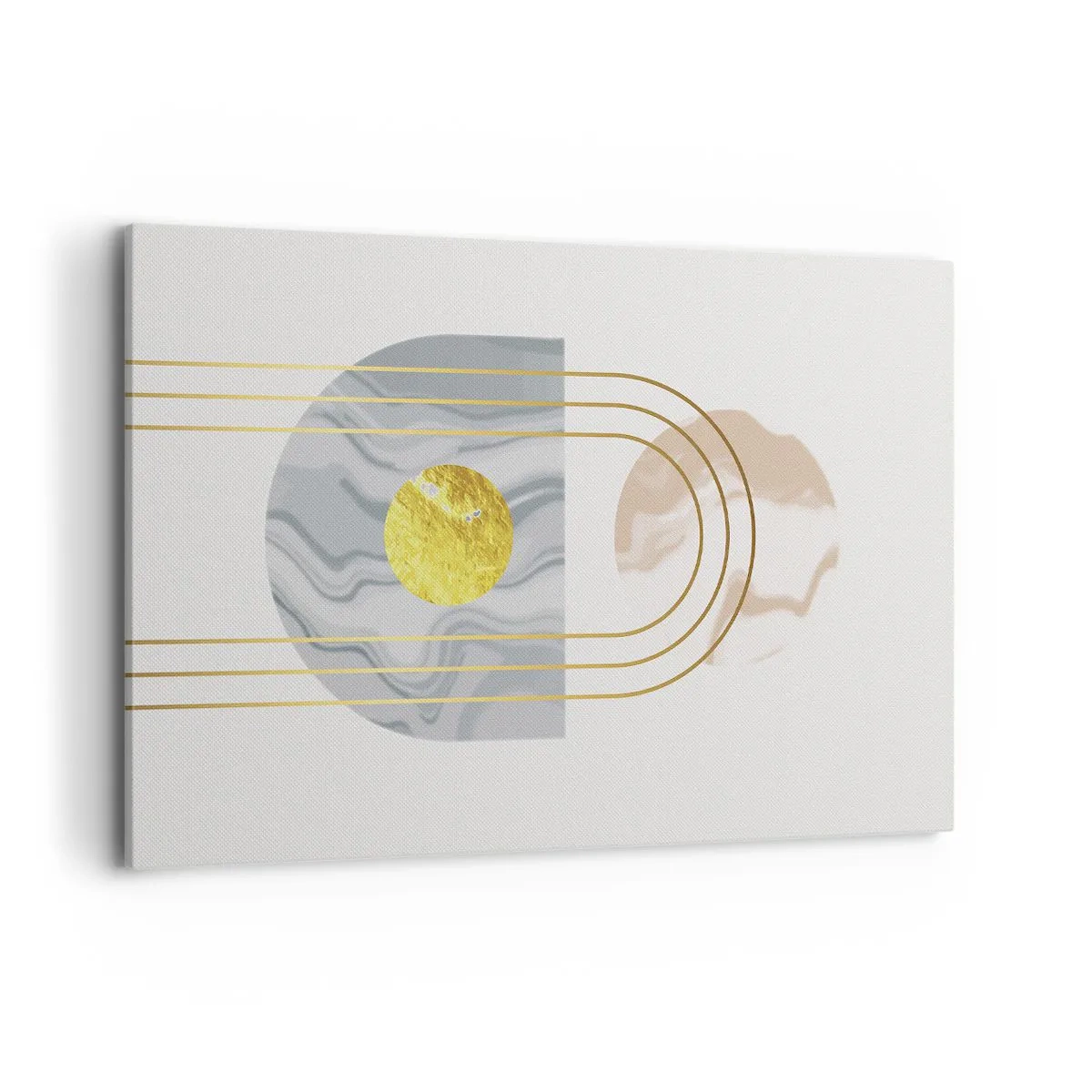 Quadro su tela - Stampe su Tela - Composizione astratta con cerchi e linee dorate su uno sfondo chiaro. - 120x80cm - Chiarezza e lucentezza - Decorazione murale moderna per soggiorno e camera da letto ARTTOR