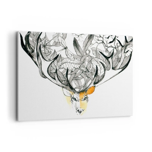 Quadro su tela - Stampe su Tela - Sottile grafica di cervo con corna decorative - 100x70cm - I corni dell'abbondanza - Decorazione murale moderna per soggiorno e camera da letto ARTTOR