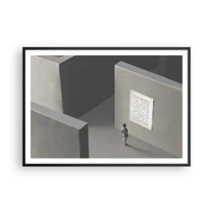 Poster in cornice nera - Una figura in un labirinto che guarda una mappa appesa - 100x70cm - Ma dove mi trovo? - Decorazione murale moderna per soggiorno e camera da letto ARTTOR