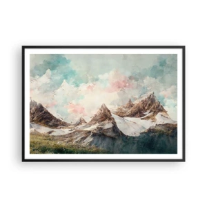 Poster in cornice nera - Montagne pittoresche con cieli pastello - 100x70cm - Lame di roccia - Decorazione murale moderna per soggiorno e camera da letto ARTTOR