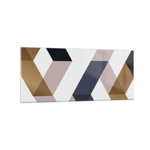 Quadro su vetro - Motivi geometrici nei toni dell'oro e del blu navy - 120x50cm - Piani e angoli - Decorazione murale moderna per soggiorno e camera da letto ARTTOR