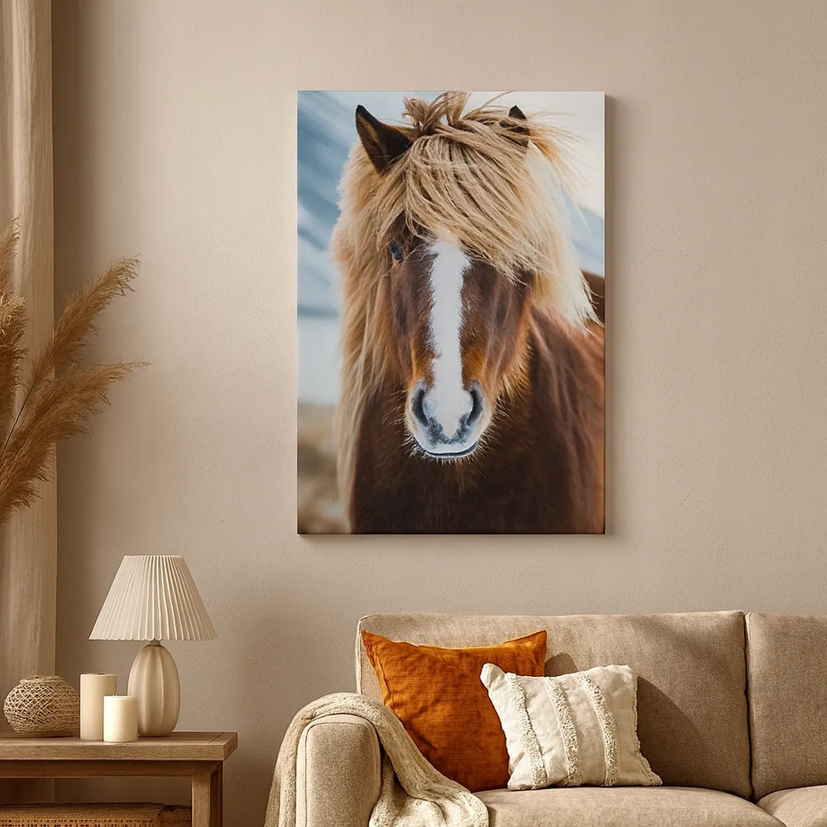 Quadro su tela - Stampe su Tela - Cavallo islandese contro un paesaggio montano - 50x70cm - Senti la libertà? - Decorazione murale moderna per soggiorno e camera da letto ARTTOR