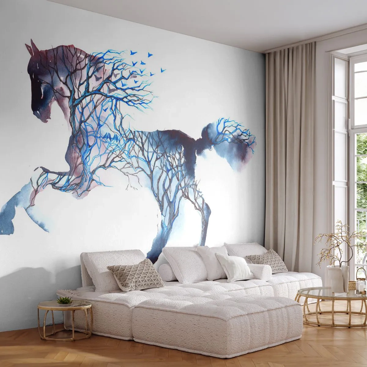 Fotomurali Standard Eco - Come se il bosco si muovesse - Astrazione, Cavallo, Animali - 400x280 cm